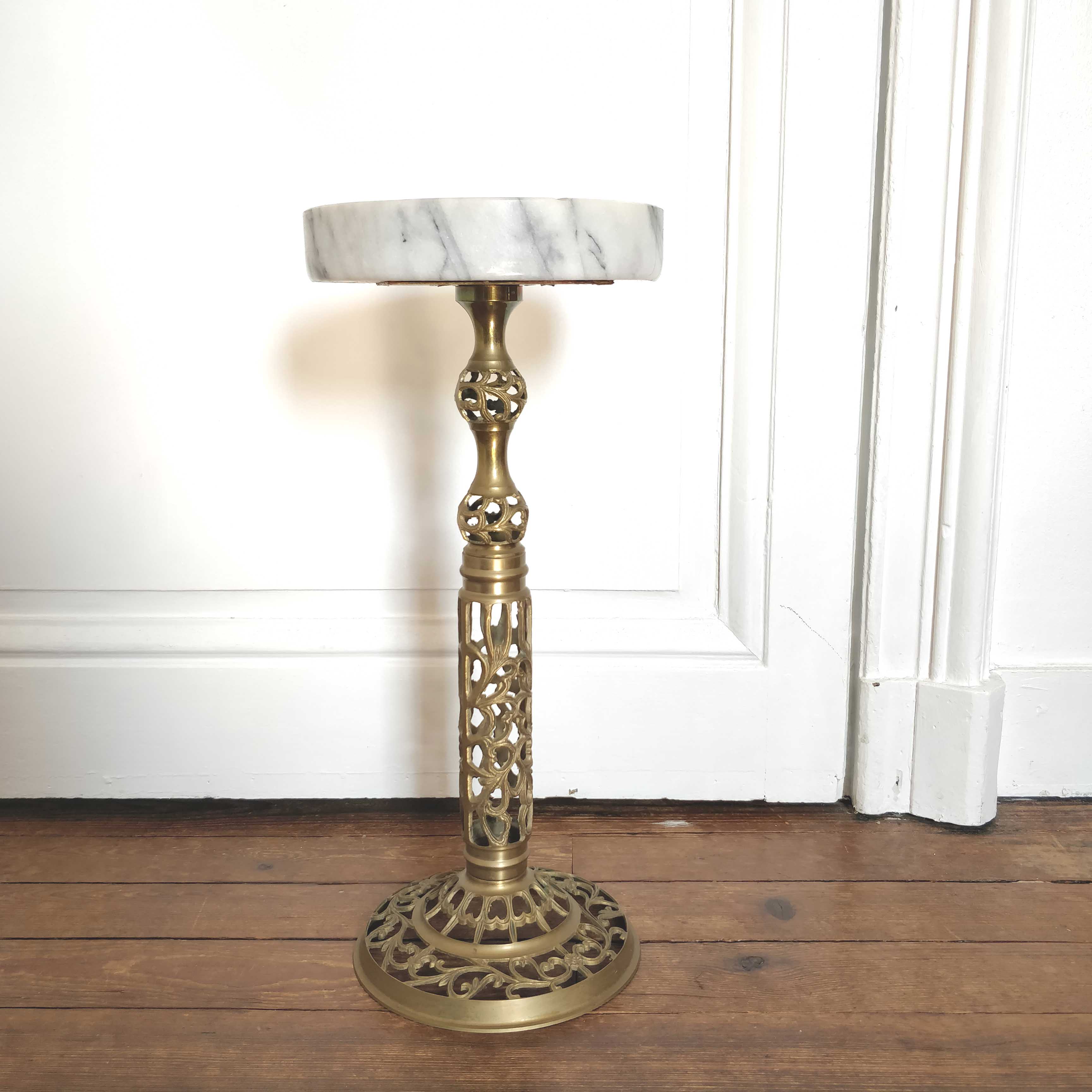 White marble ashtray on brass stand