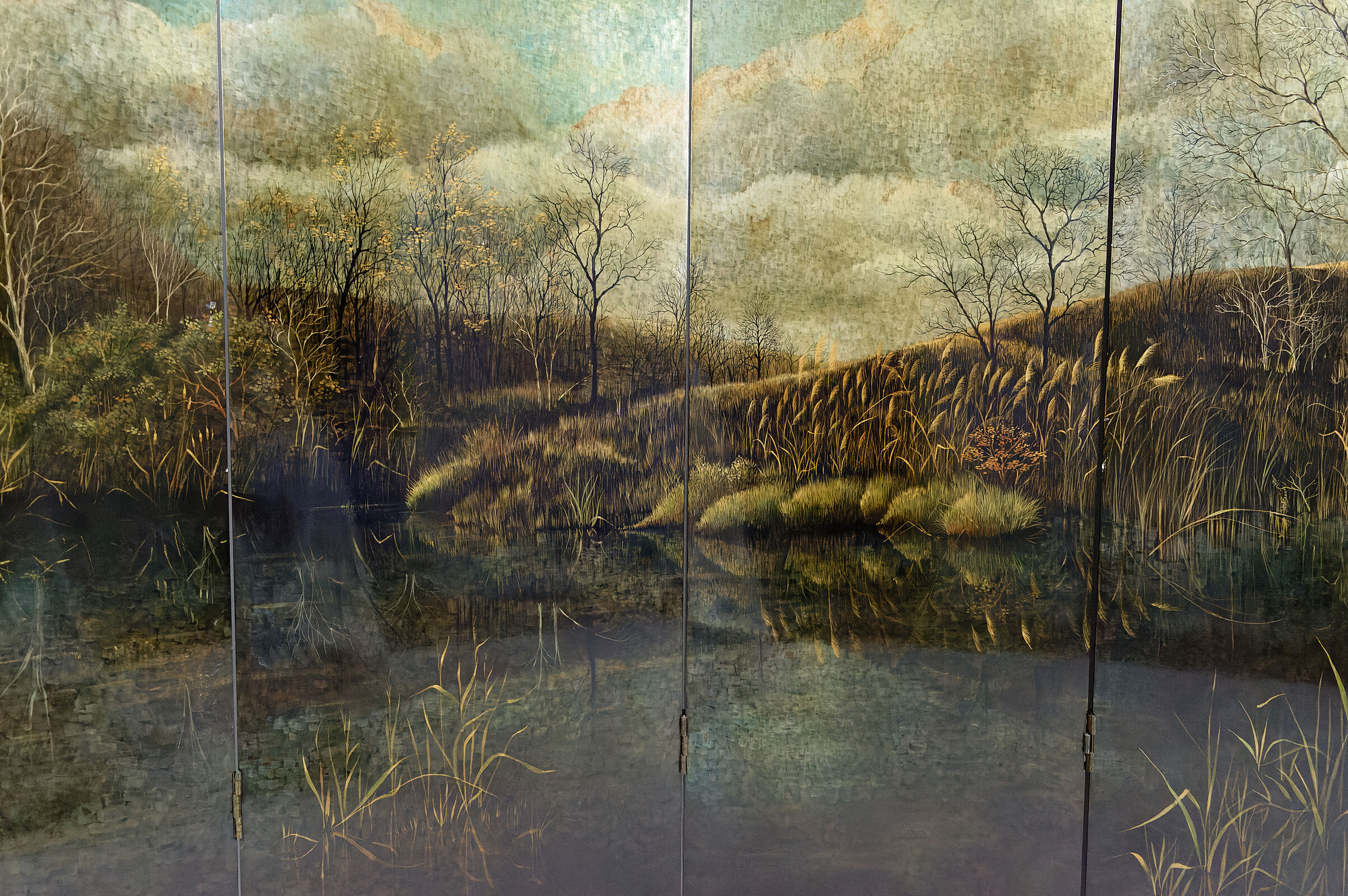 Screen by Bernard Cuenin with lacquered landscape, circa 1970