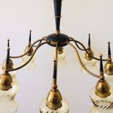 Atomic Age Design Brass and Glass Chandelier, 1950s
