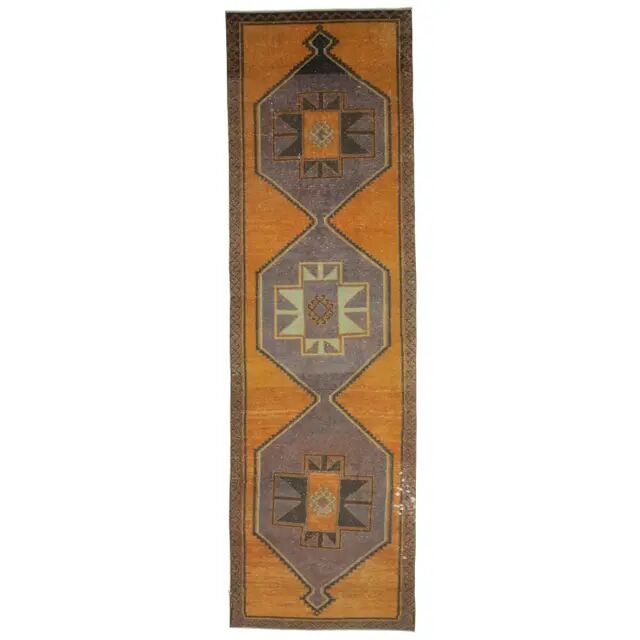 Tapis de couloir en laine turc oushak vintage fait main 111x385