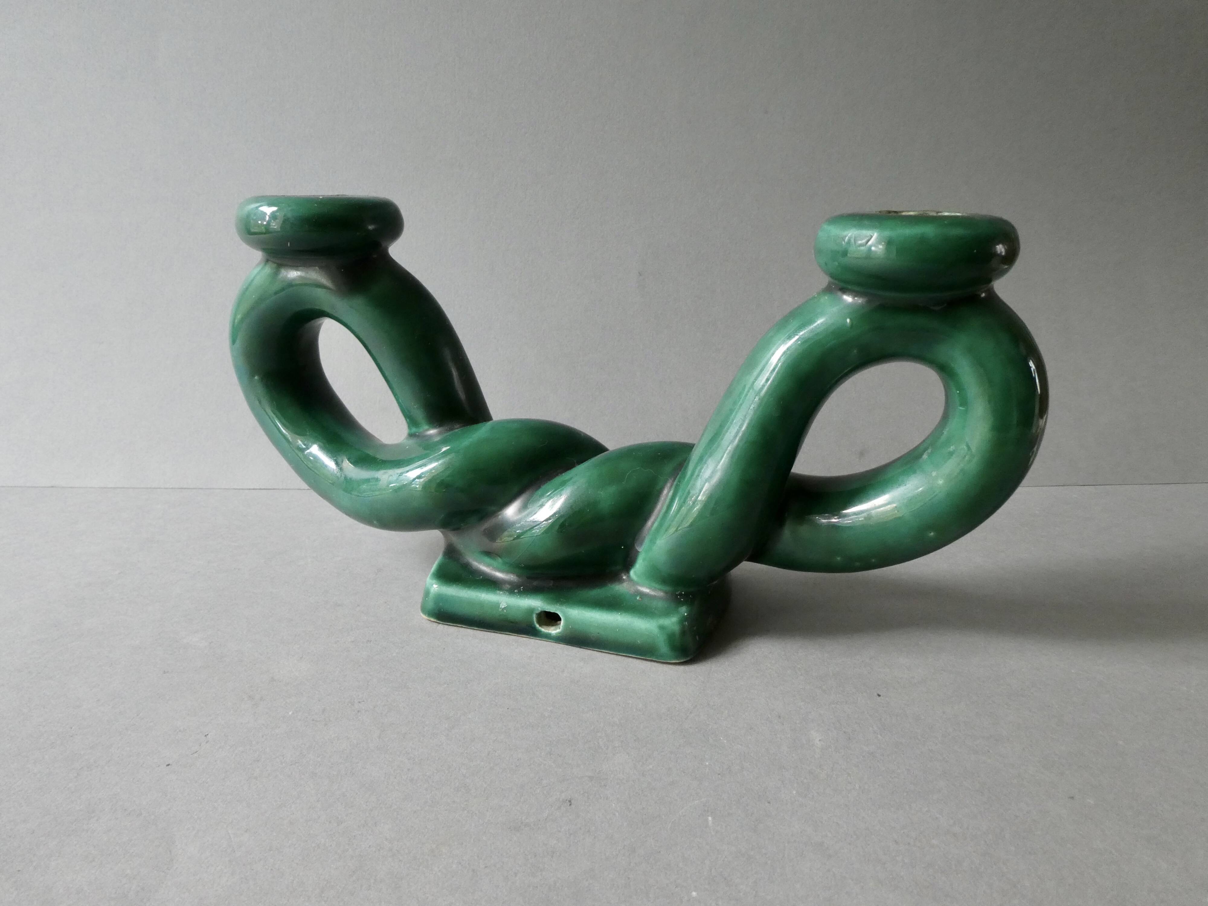 woven ceramic candlestick, slip, 1970s, Vallauris