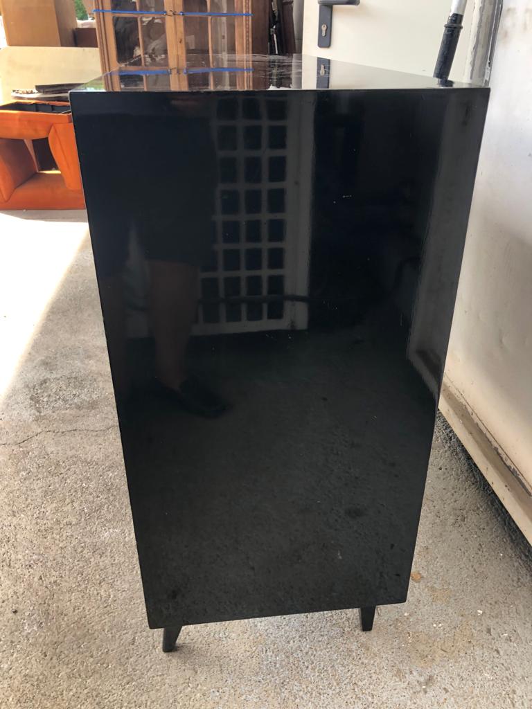 Vintage black lacquered buffet and wood Maurice Flachet
