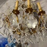Lustre ancien à pampilles en bronze doré et cristal