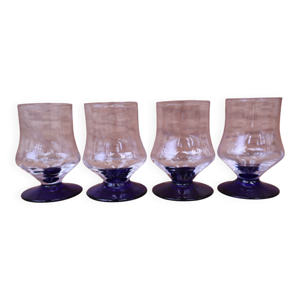 4 verres à apéritif pied bleu, France 1940