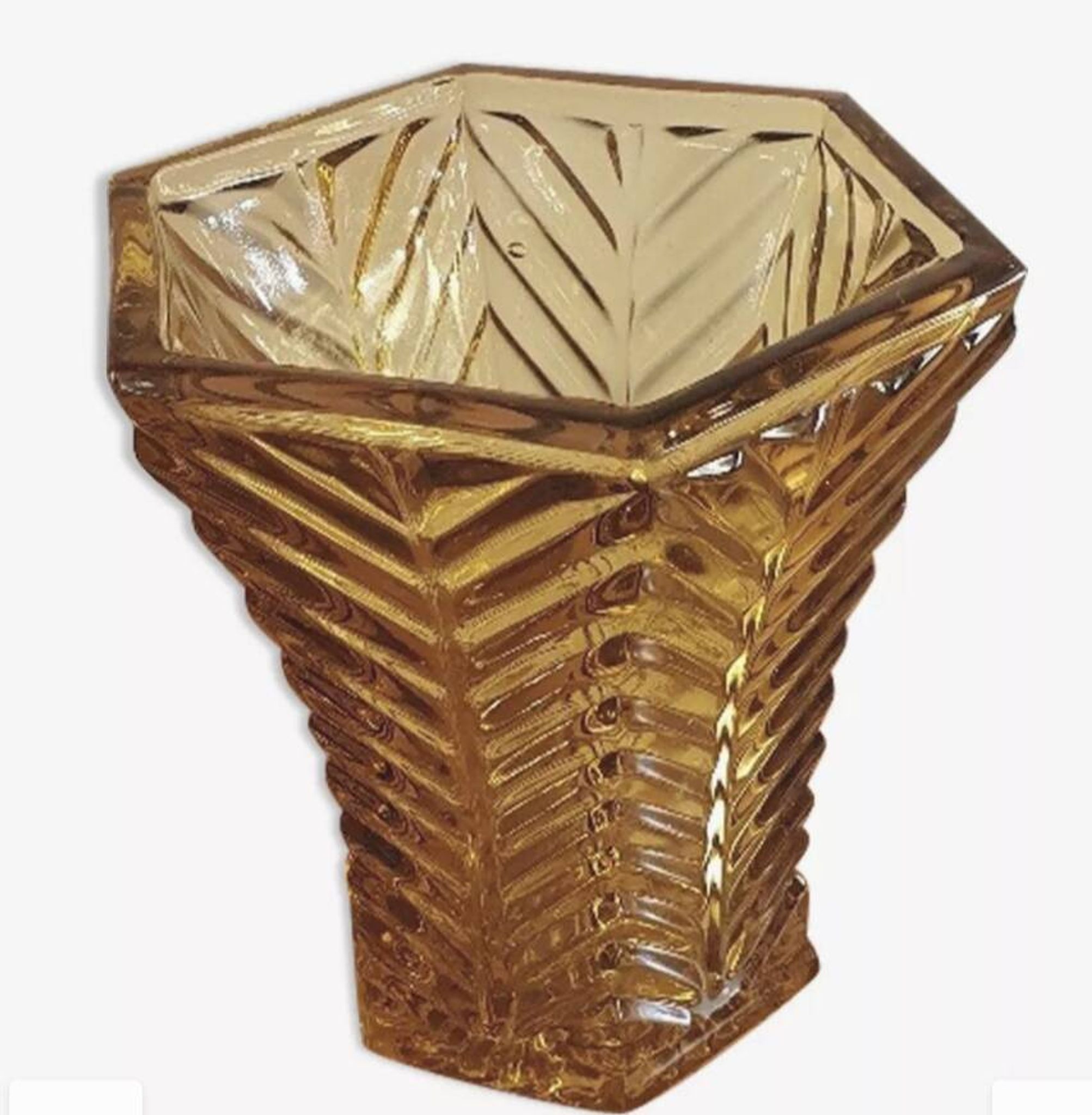 Vase ancien en verre ambré – Style Art Déco – Années 50