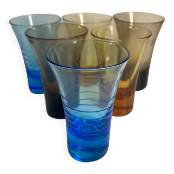 lot de 6 verres à liqueur design colorés et gravés années 60-70