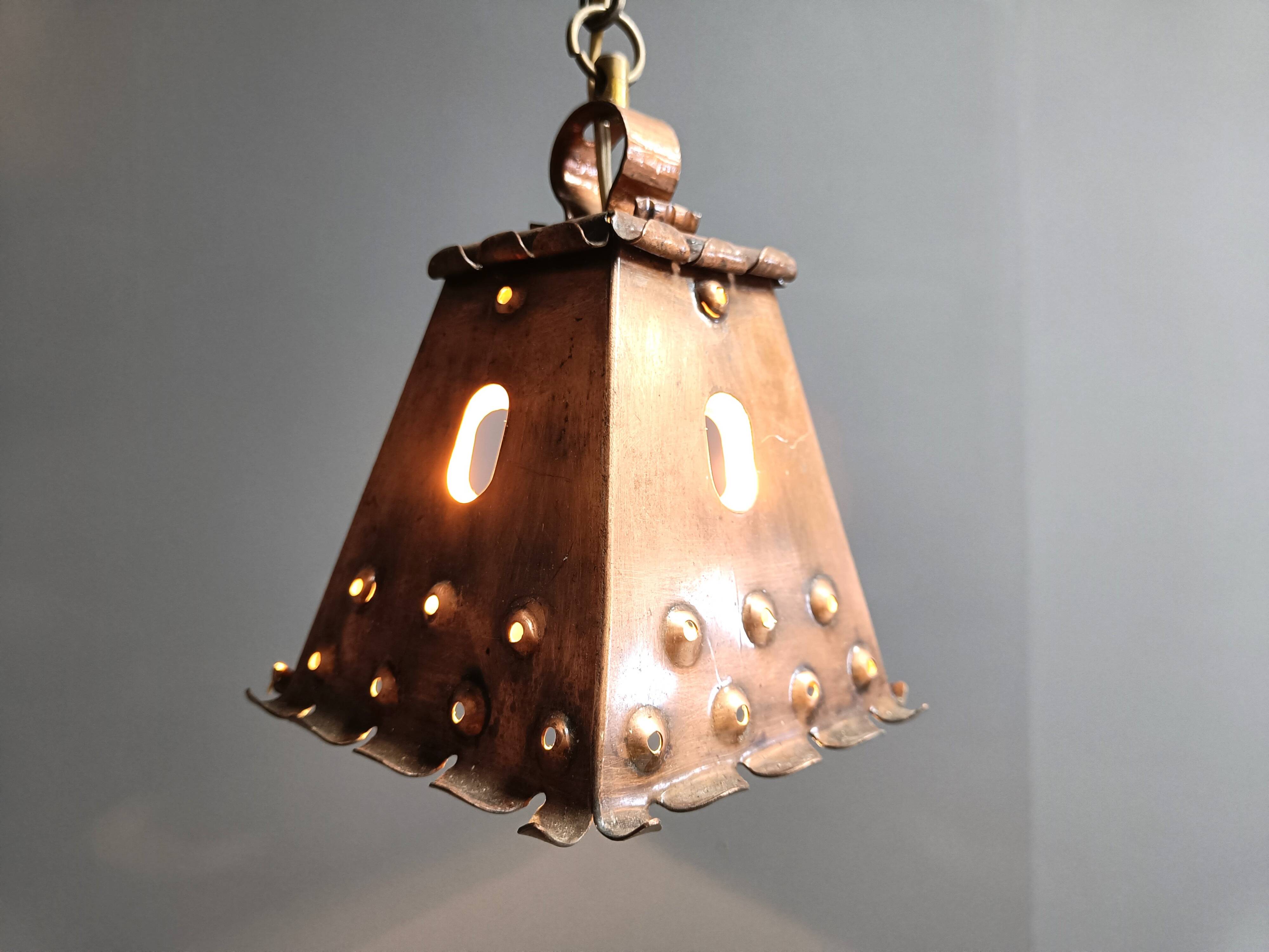 Brutalist copper pendant light, 1970s