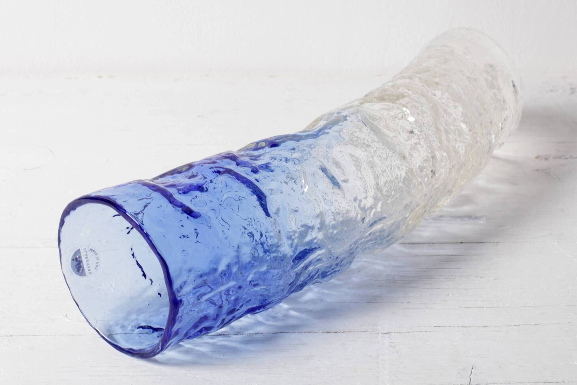 Vintage Blue and Clear Glass Art Vase / Hand-blown Home Decor  Italy / 1980
