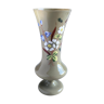 Beige opaline vase with hand-painted flower addition