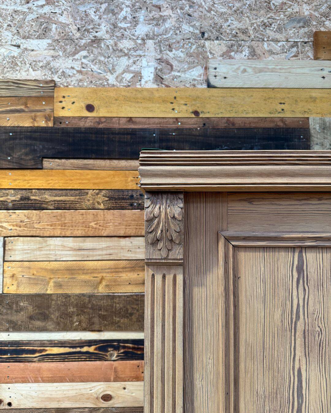 Small antique wardrobe in solid pitch pine.