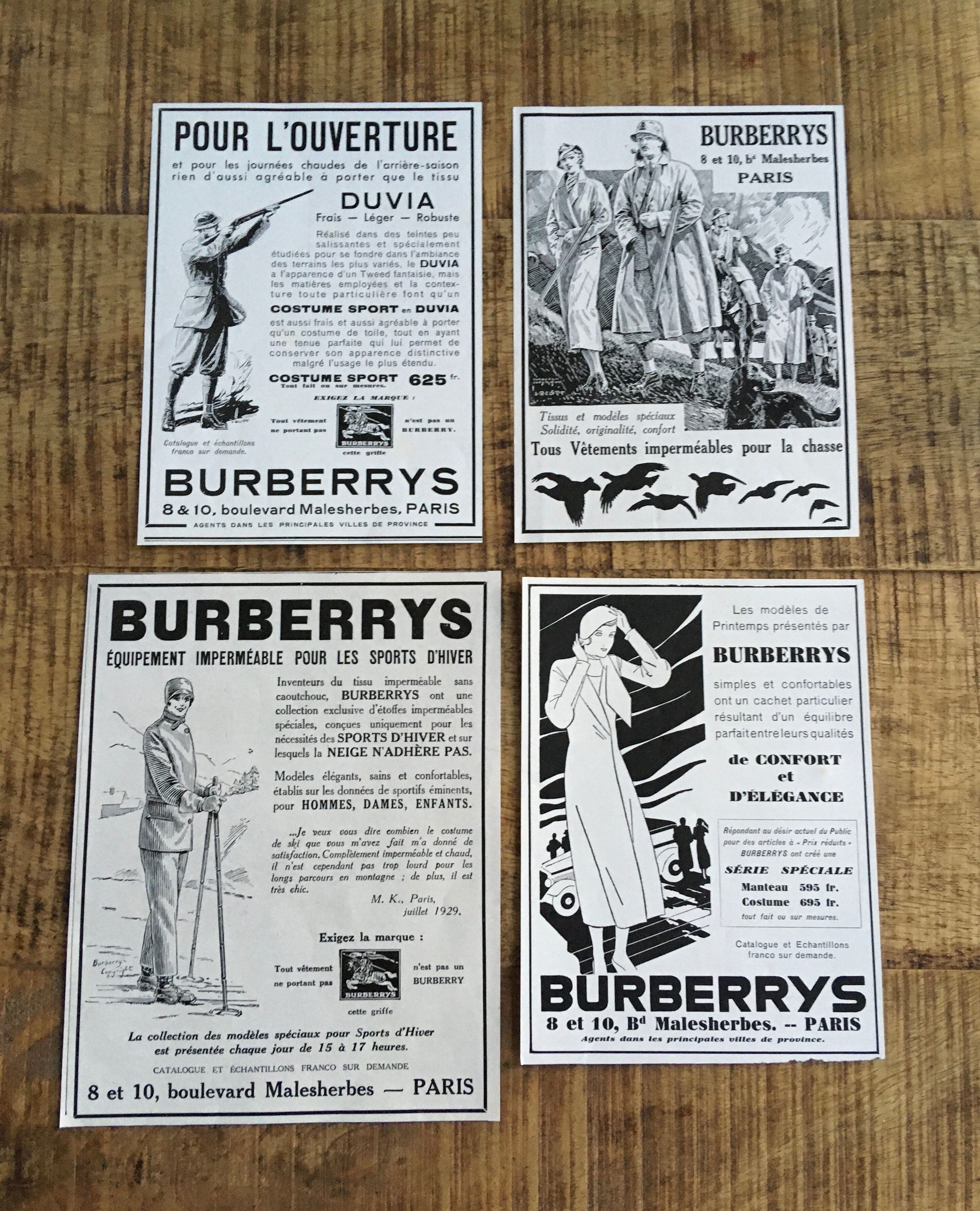 Lot of 4 Burberry advertisements, 30s