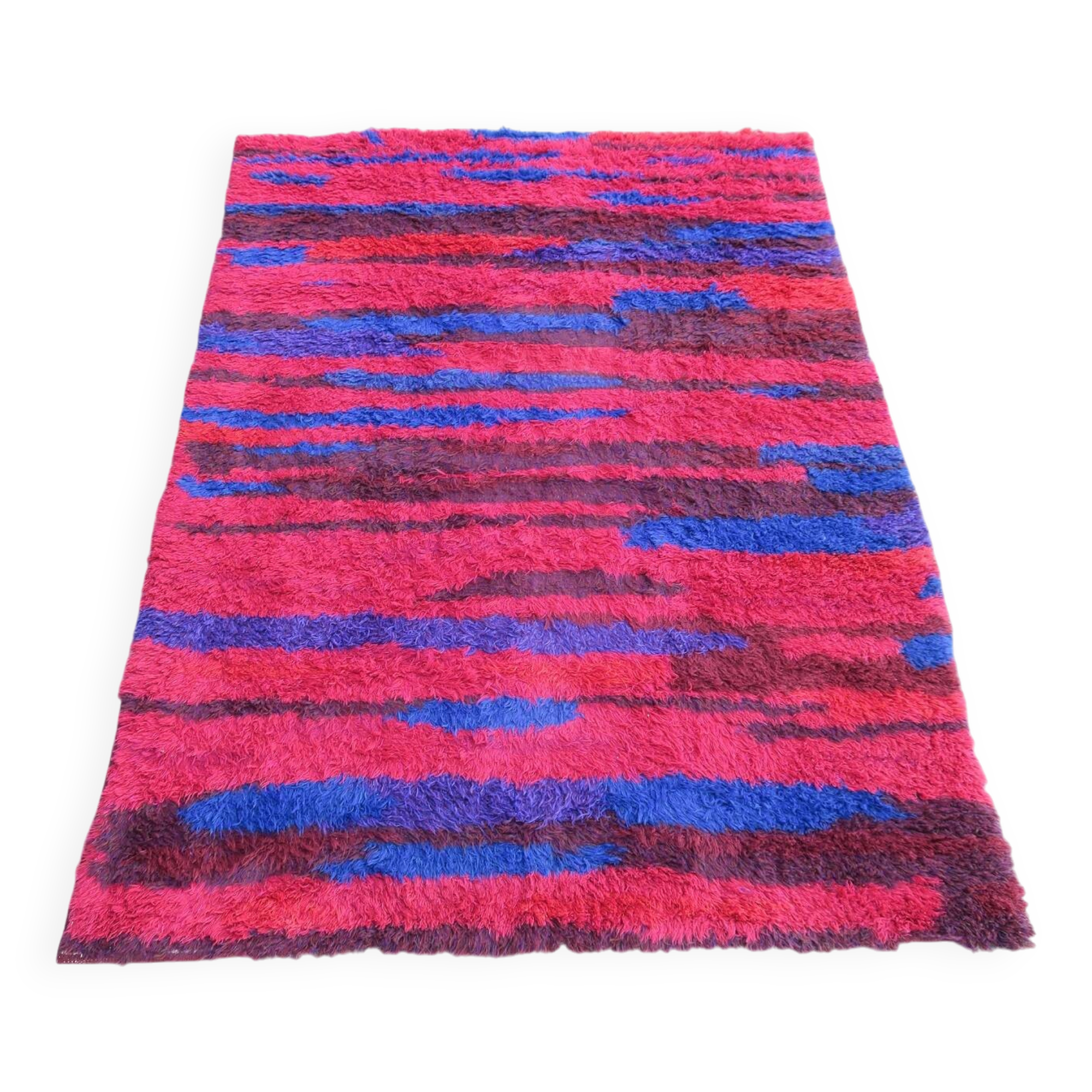 Tapis à poils longs noué à la main du milieu du siècle par Walter Mack, étiqueté - années 1960