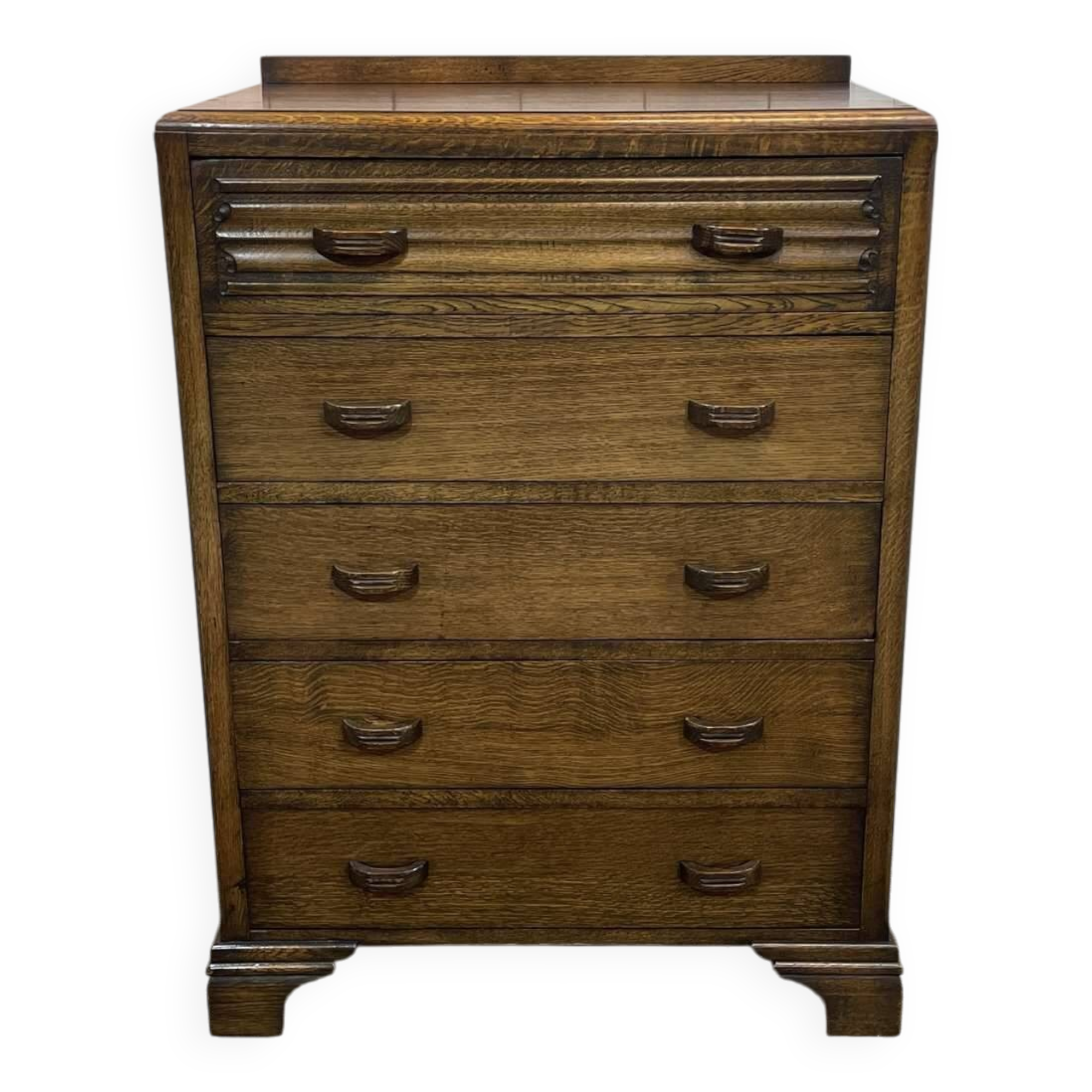 1950s English Art Deco oak chest of drawers