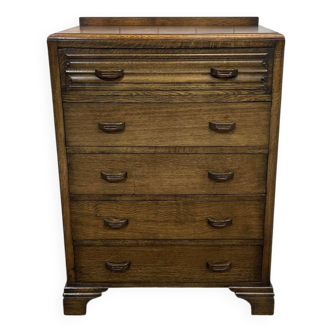 1950s English Art Deco oak chest of drawers