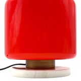 Space Age Red and white glass cylindrical table lamp, Italy 1970s
