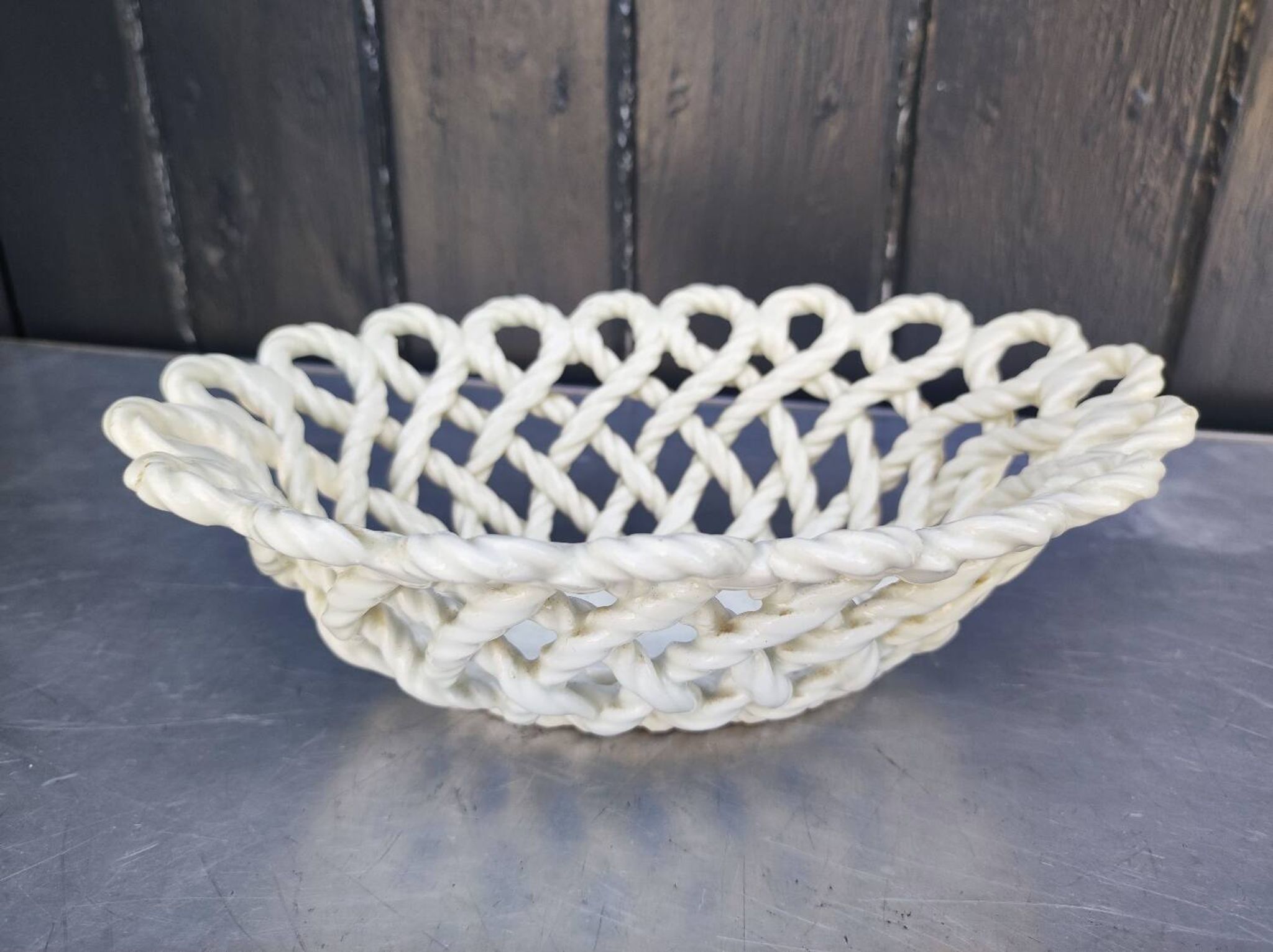 Vintage woven ceramic fruit bowl