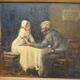 Tableau, huile sur panneau "Bonjour Grand Père", début XXème, cadre doré