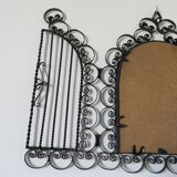 Opening mirror, shuttered, in black wrought iron, Vallauris 50s 60s