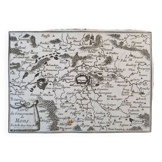 17th century copper engraving "Map of the government of Mons" By Pontault de Beaulieu