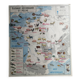Old MDI school map: France: Secondary breeding and fishing / route