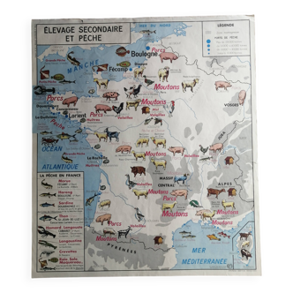 Old MDI school map: France: Secondary breeding and fishing / route