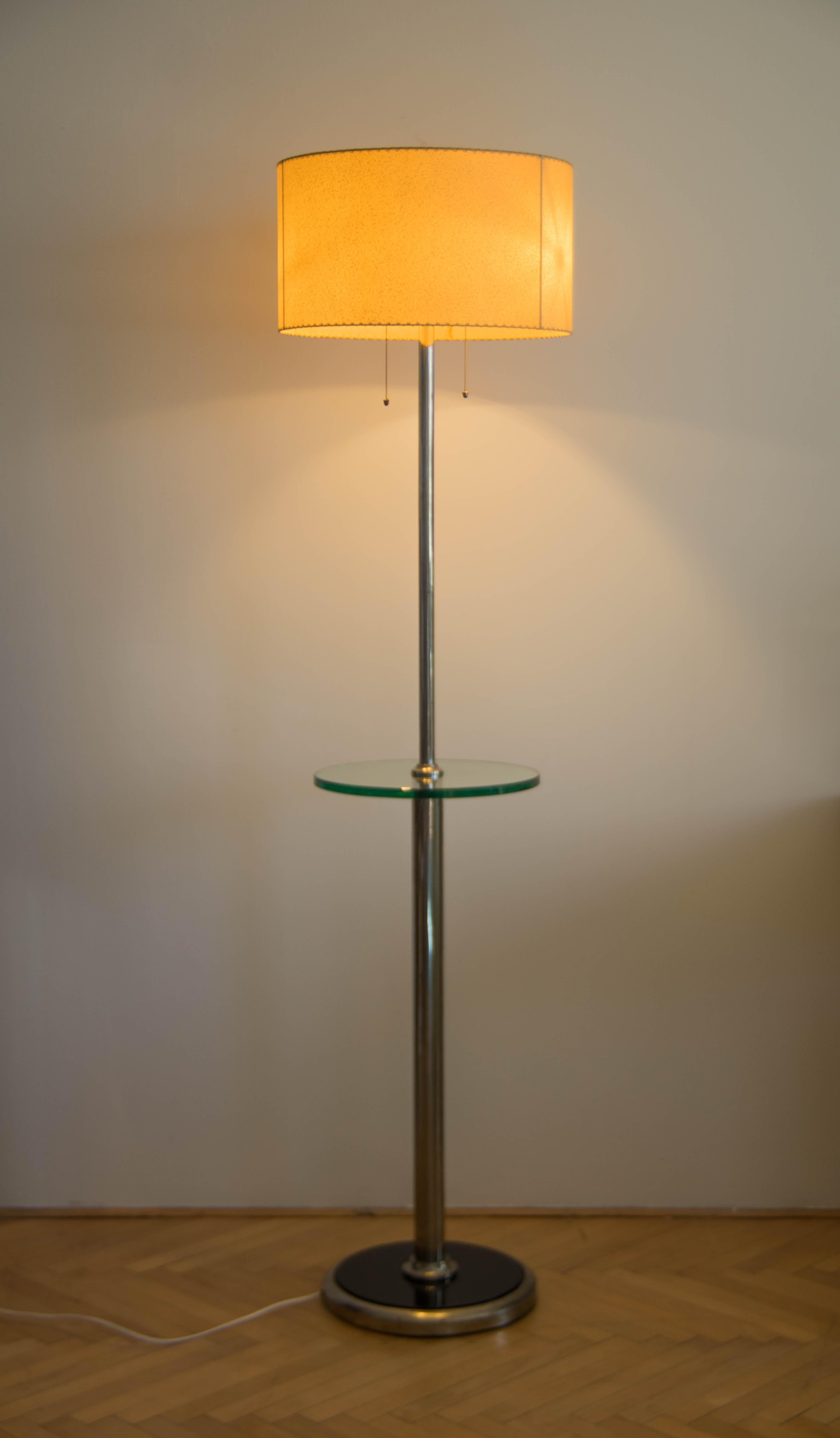 1930s Floor Nickel Lamp with Side Table – Functionalism, Bauhaus