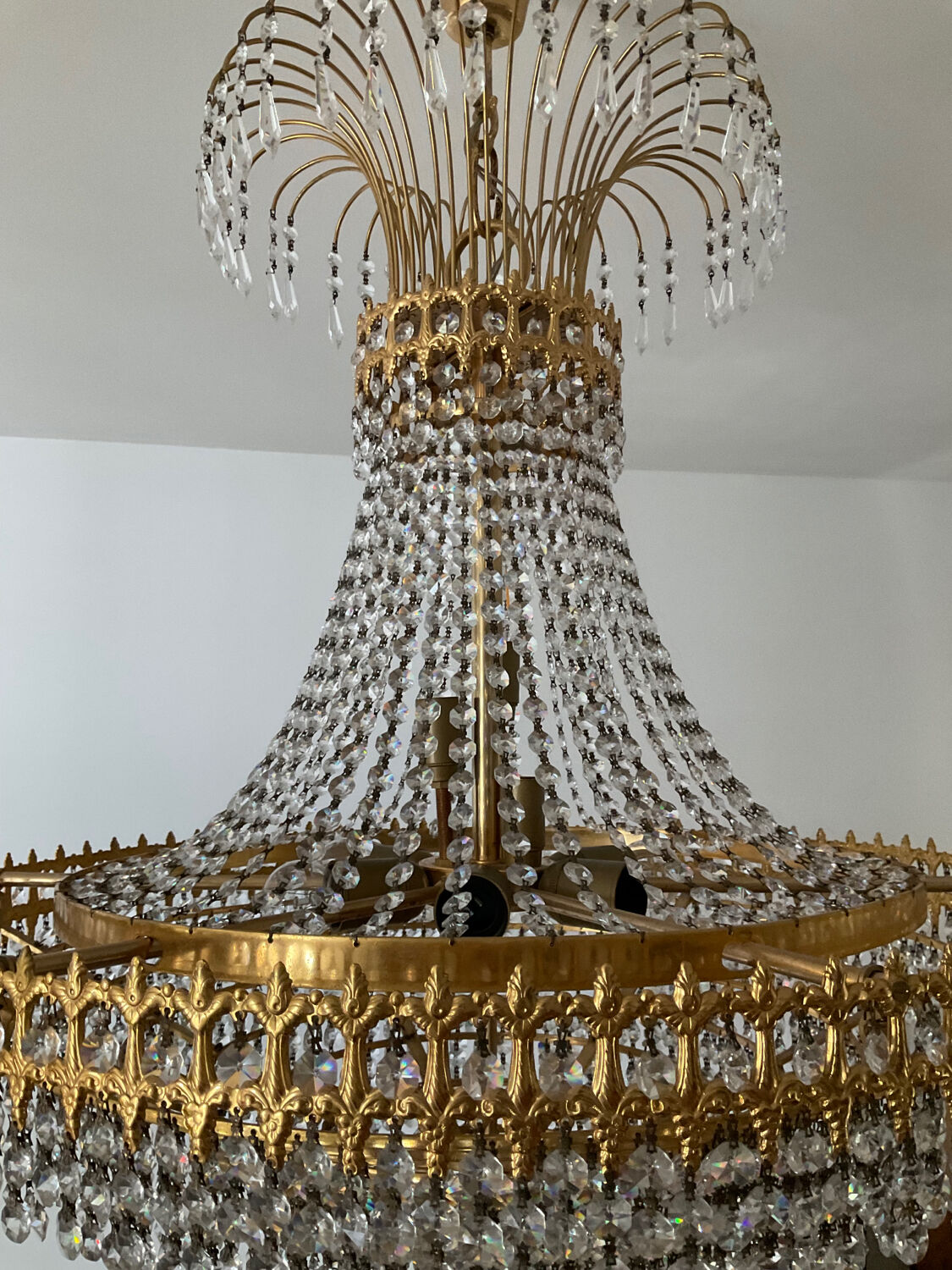 Brass chandelier and crystal tassel waterfall