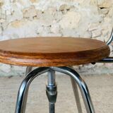 Vintage industrial metal and wood stool with adjustable swivel seat, 1960's