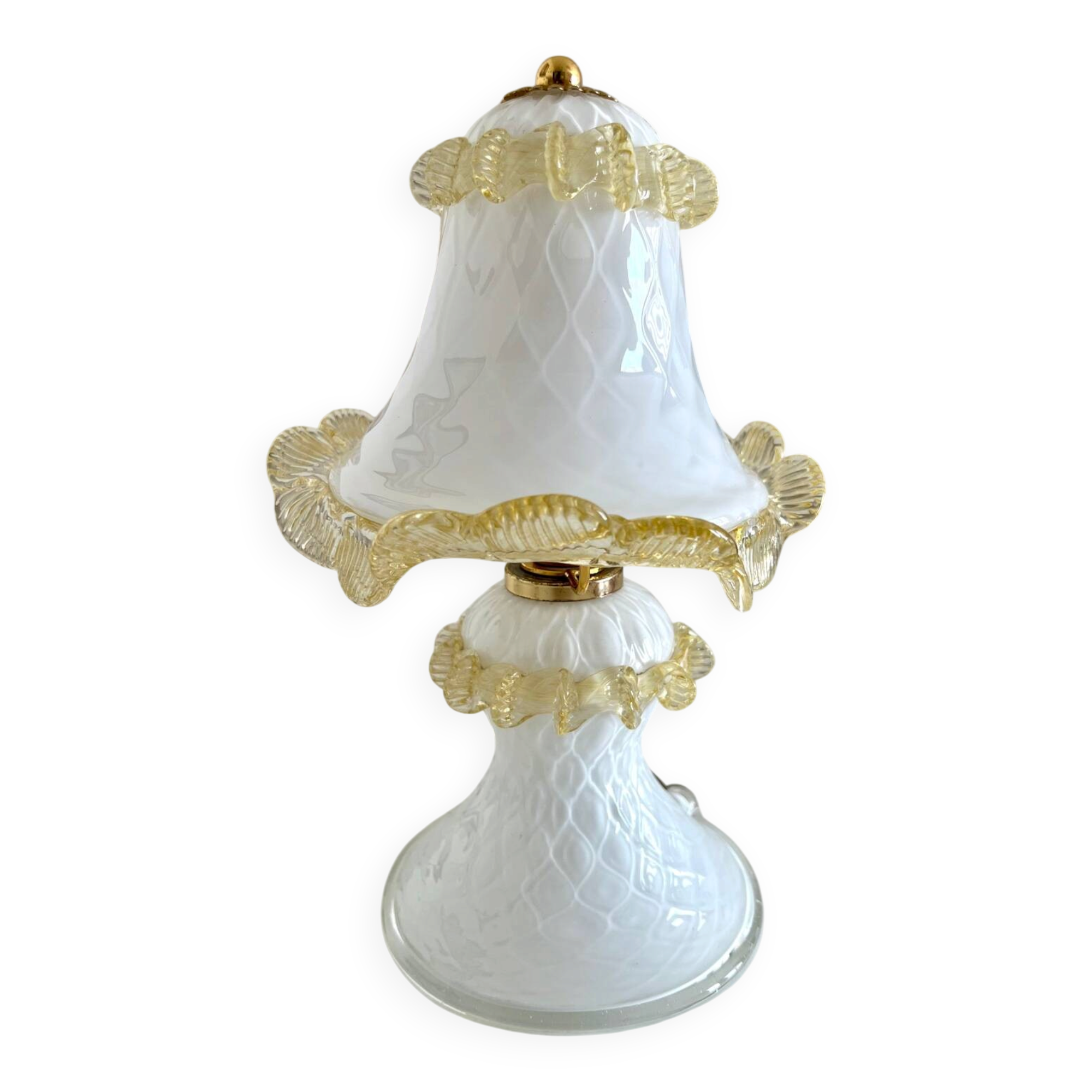 Vintage Murano glass lamp in white and amber opal – Italy, years.