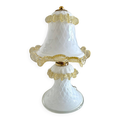 Lampe vintage en verre de Murano opalin blanc et ambre – Italie années