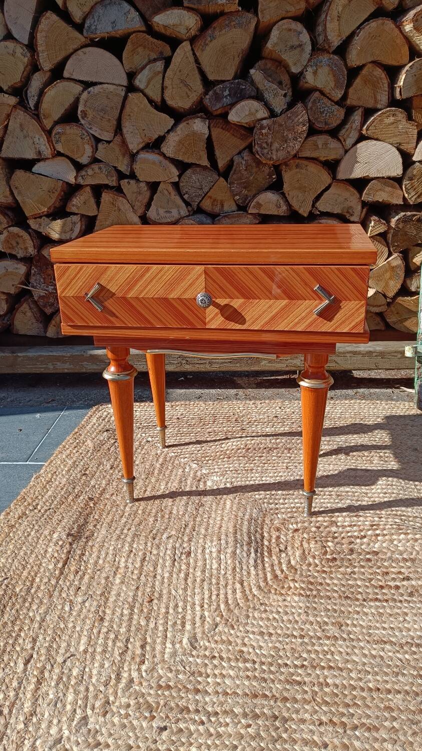 Pair of cherry wood marquetry bedside tables
