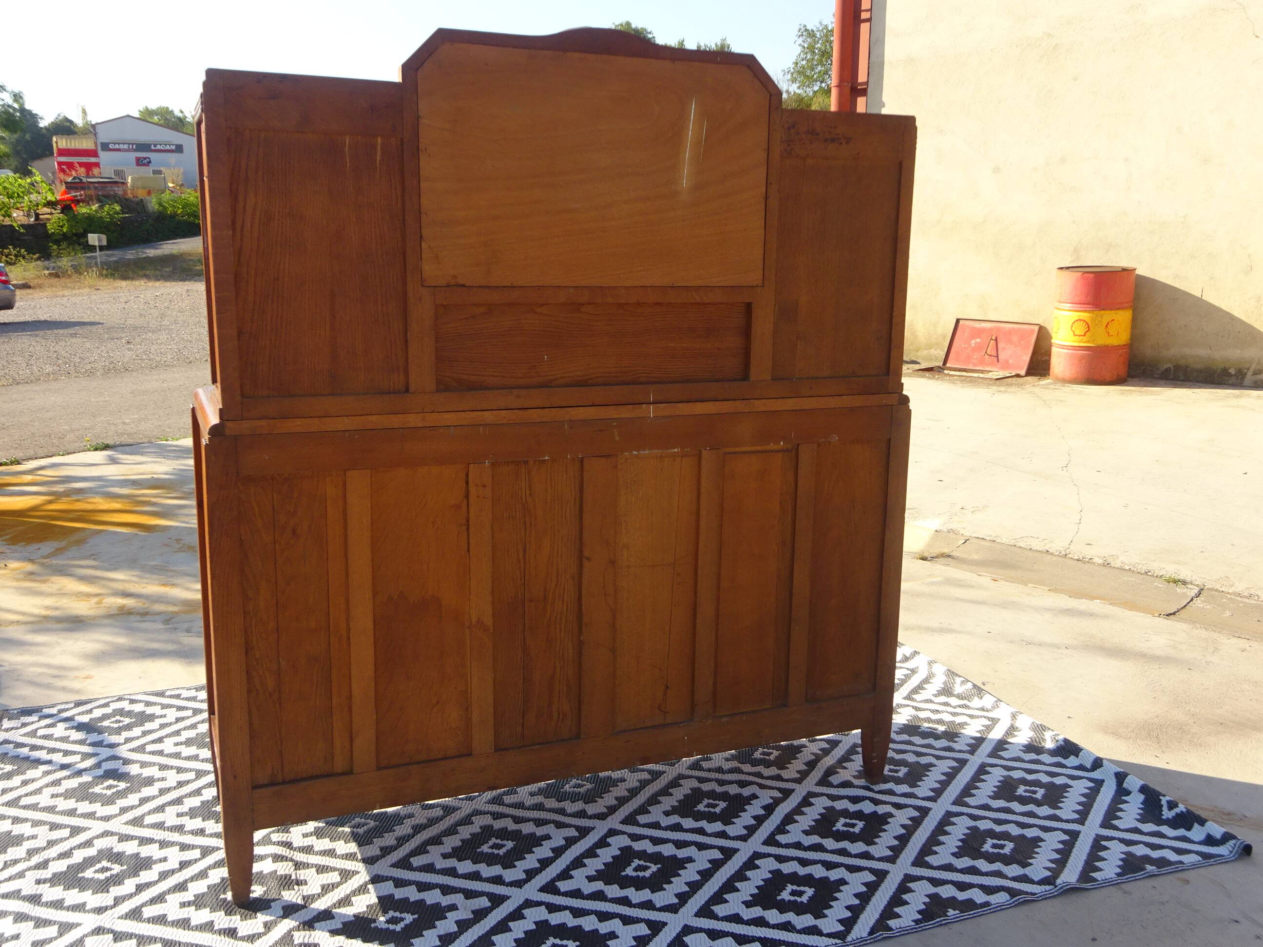 Vintage oak sideboard with sentry boxes and mirror