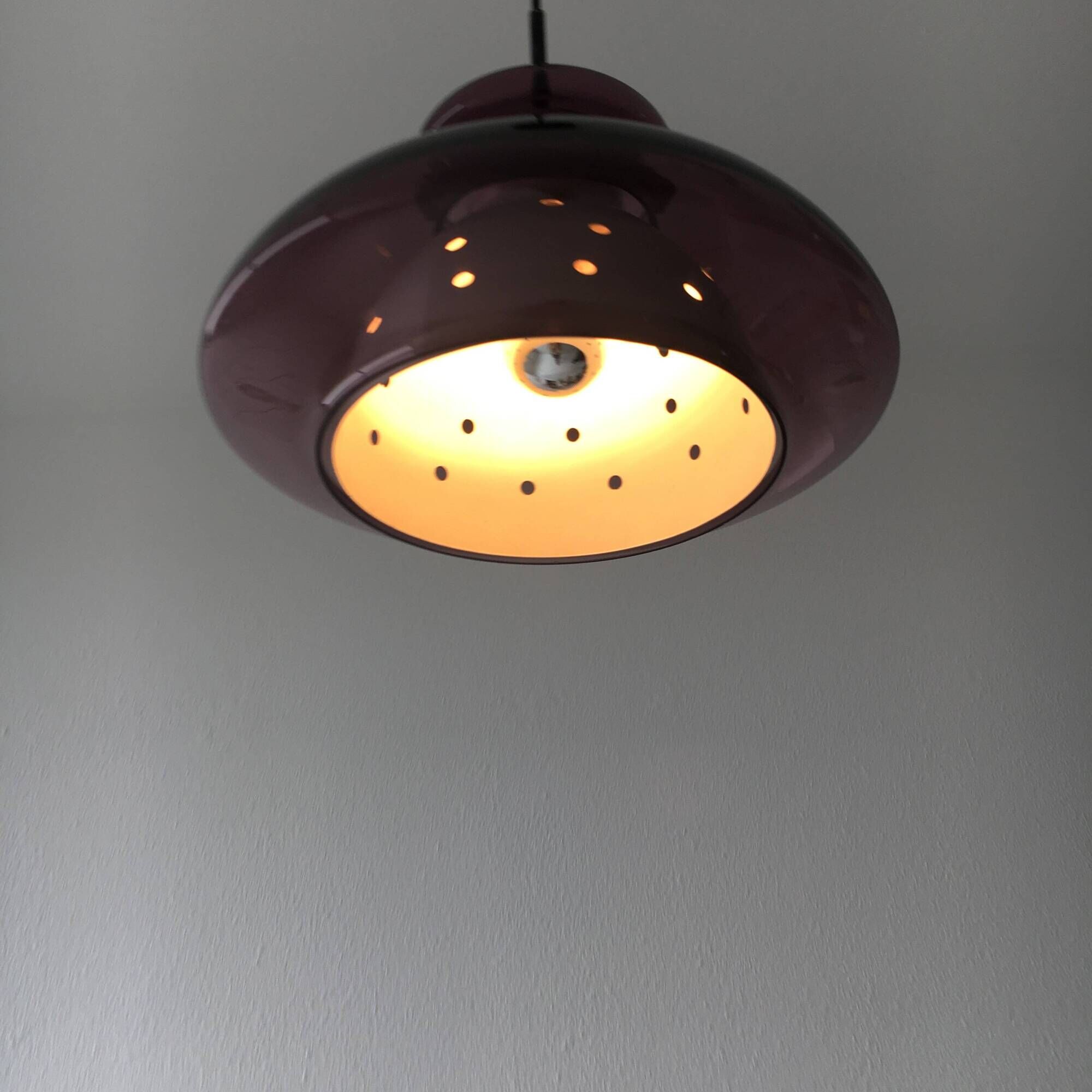 Doria Leuchten Germany Mid Century hanging lamp purple glass space age, 197
