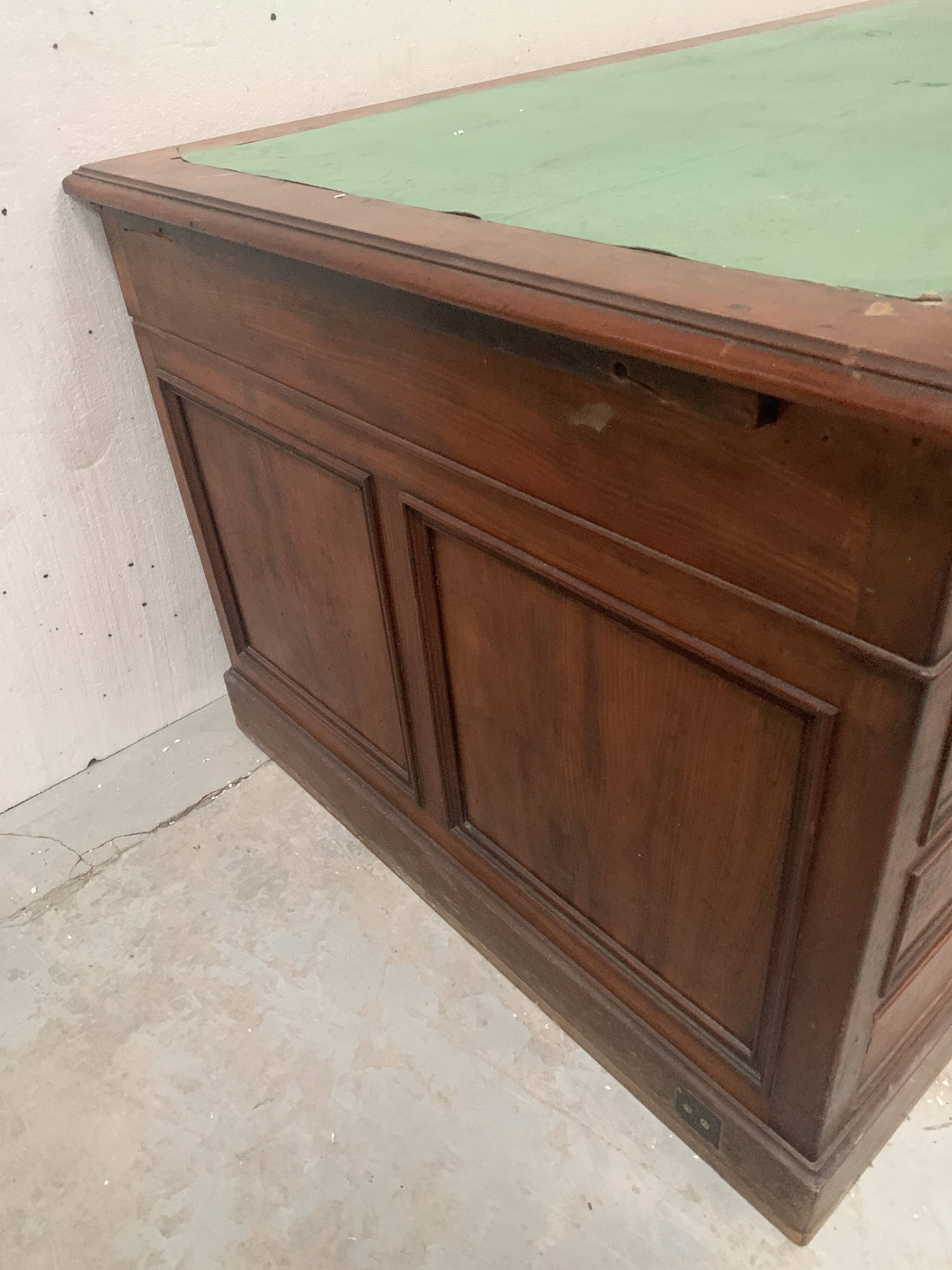 Napoleon III style flat desk with pedestal in 19th century mahogany