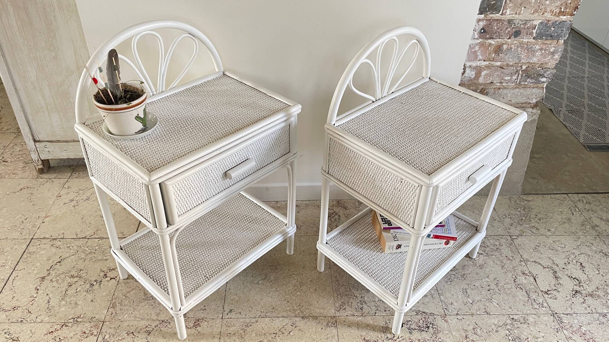Pair of Vintage Rattan Bedside Tables