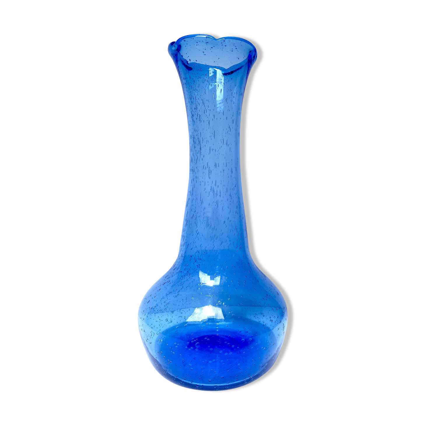 Large blue blown glass vase
