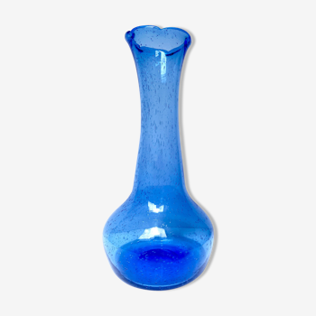 Large blue blown glass vase
