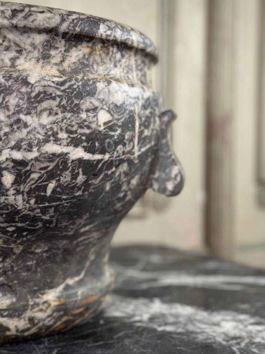 Large grey marble mortar from the Ardennes, 18th century.