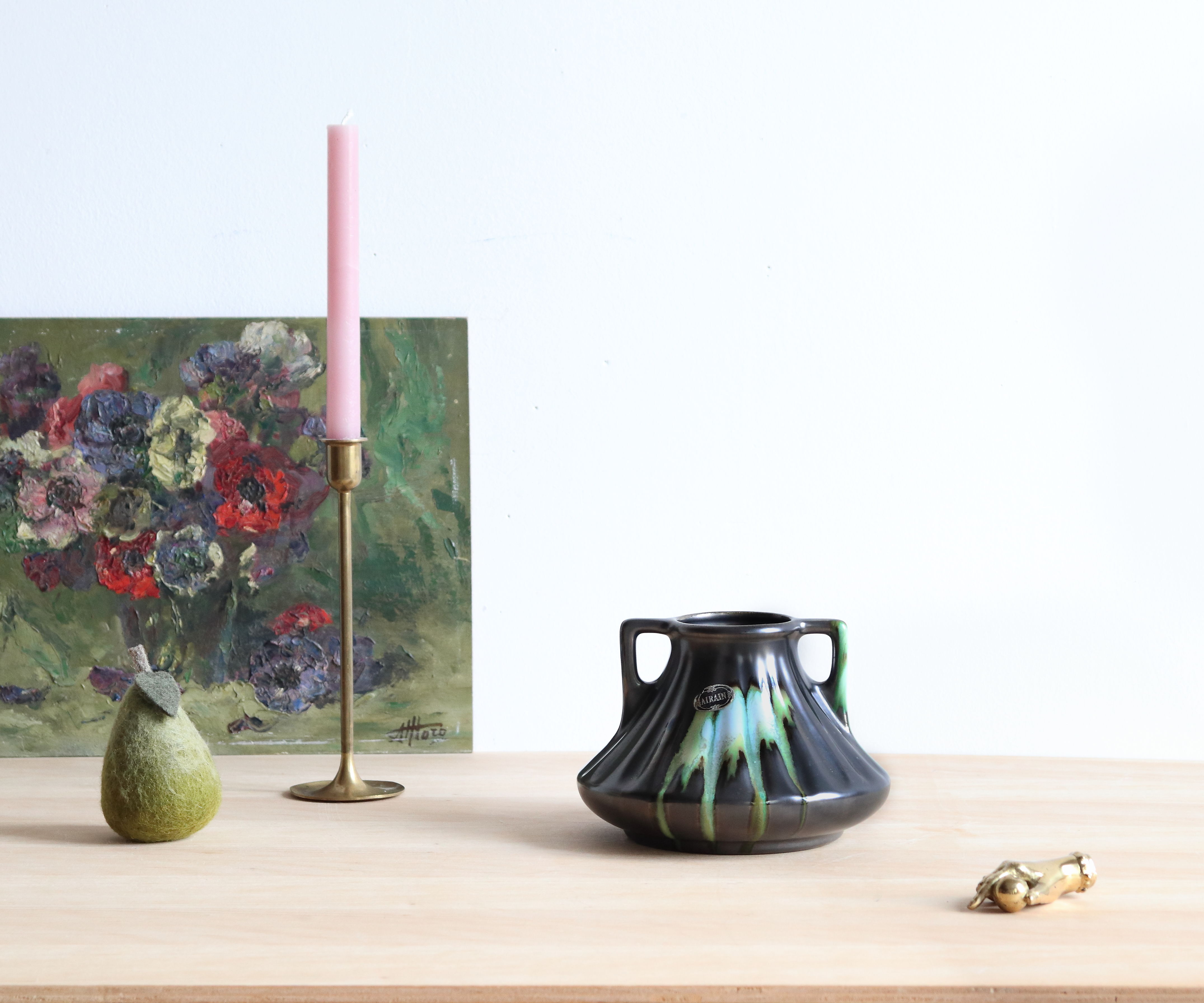 Thulin Airain flamed stoneware vase with handles, Belgium, Art Deco period