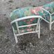 3 fauteuils blanc bambou osier avec coussins vintage