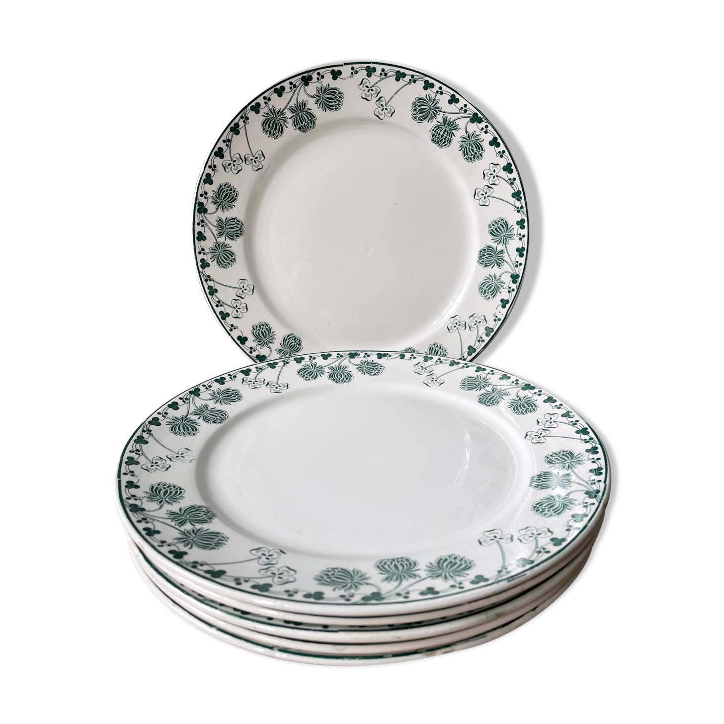 Set of 6 flat plates XIXth, Boch Frères Keramis, Trifolium model