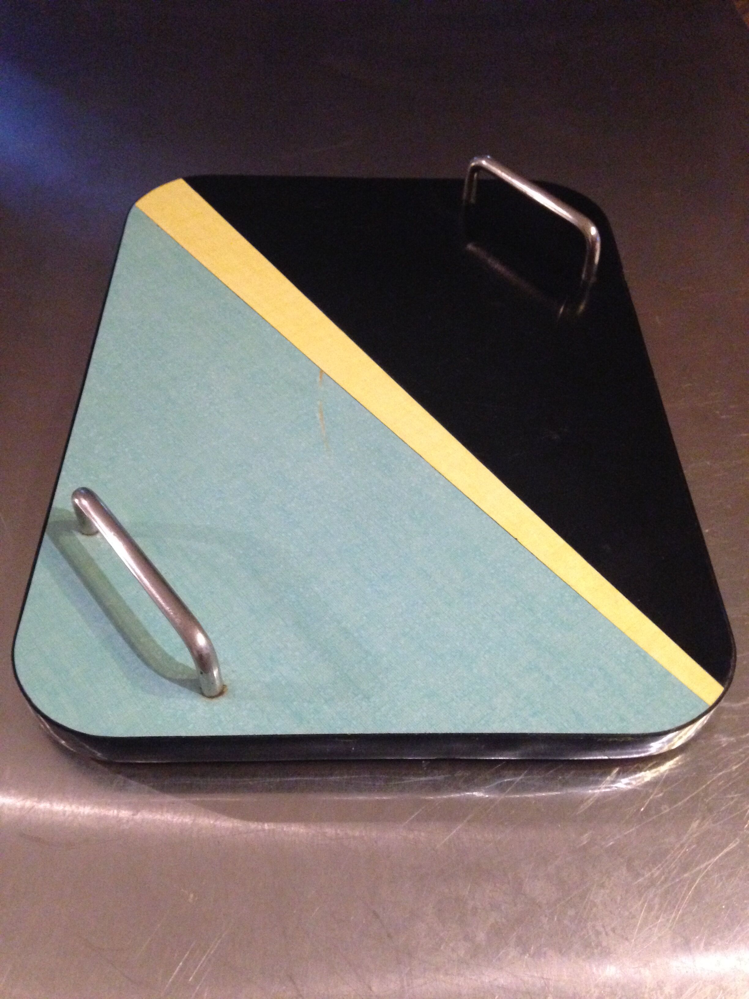 Tray vintage year 59 in formica yellow, blue and black
