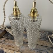 Set of two vintage electric chiseled glass walking lamps