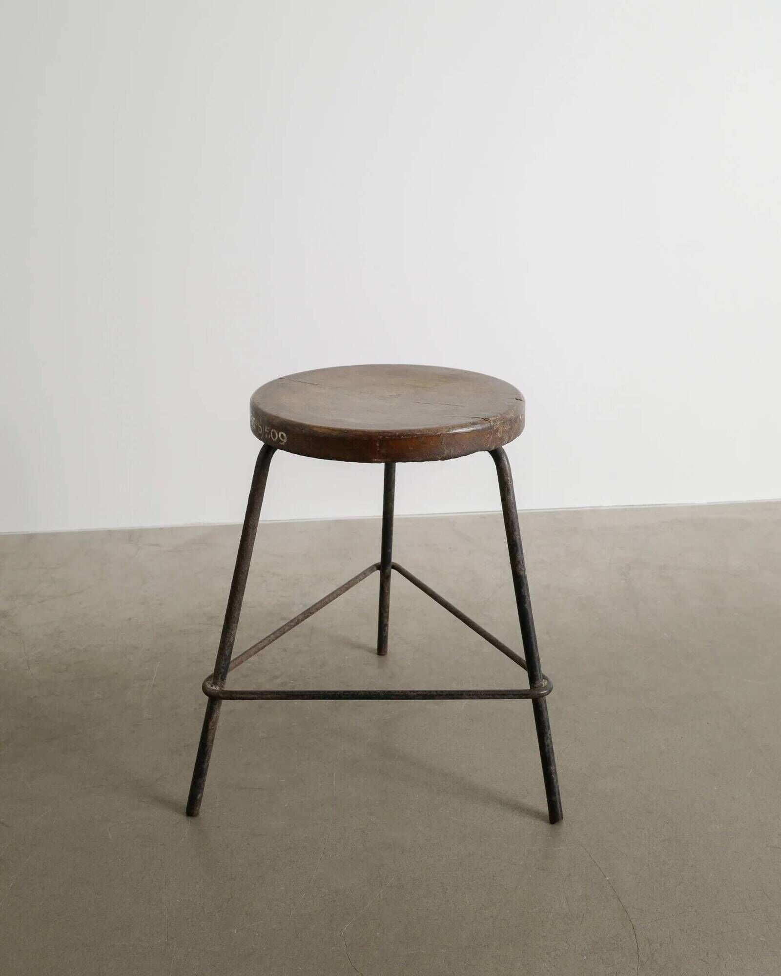Pierre jeanneret teak and iron low bar stool for chandigarh, 1950s
