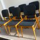 Set of 6 Scandinavian chairs in light wood and black faux leather