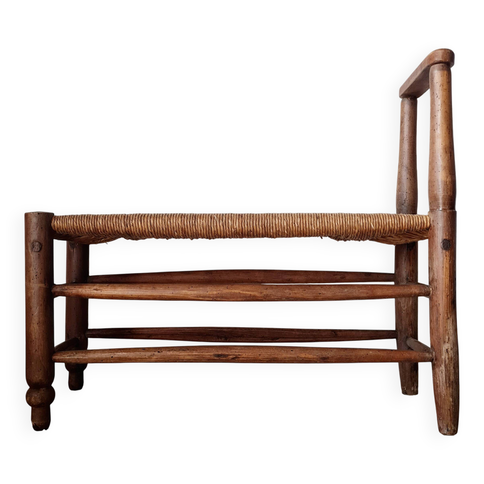 Turned wooden bench and straw - 1950s