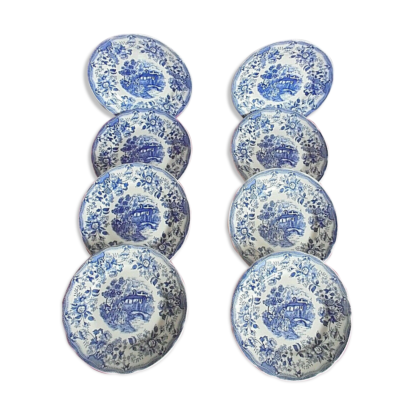 Lot 8 old flat plates Ironstone Tableware Underglaze blue patterns