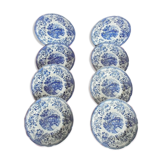 Lot 8 old flat plates Ironstone Tableware Underglaze blue patterns