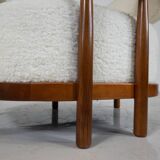 Contemporary Pair of Italian Armchairs, Wood and White Boucle Fabric