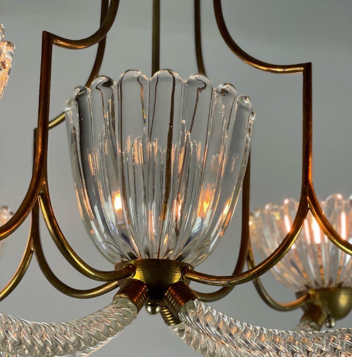 Venetian chandelier in Murano glass and brass circa 1950